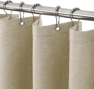Image de Rideau de douche en lin texturé, imperméable, avec anneaux métalliques