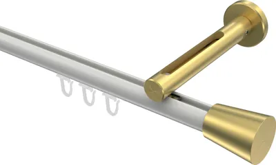 Produktbild von Interdeco Innenlaufstange / Gardinenstange mit Innenlauf Weiß / Messing-Optik, Typ Siteno Sitra (Konus), 20 mm Ø 1-läufig, 400 cm