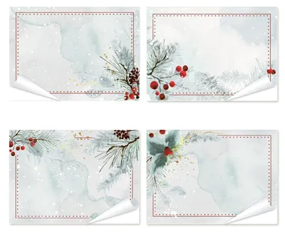 Produktbild von 4 x 25 Weihnachtsetiketten Aufkleber zum Beschriften grau weiß Zweige 7,4 x 5,2 cm