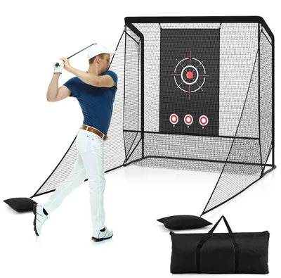 Immagine prodotto di Rete da golf portatile con bersagli, rete pieghevole per l'allenamento del golf, rete da golf con reti laterali, rete da terra, borsa da trasporto e sacchetti di sabbia, accessorio per l'allenamento del golf per uso in giardino, garage e interni