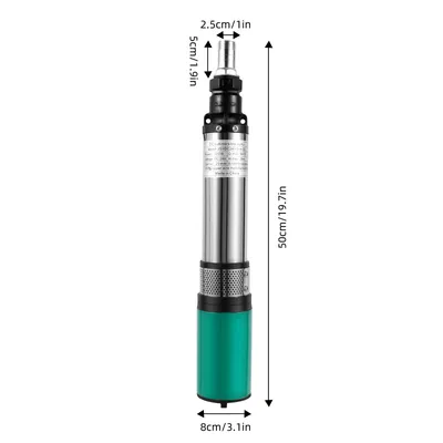 Imagen del producto de Bomba sumergible para pozos profundos, con una altura de bombeo de 25 metros, motor de 4500 RPM, 24V, color plateado