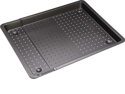 Produktbild von Zenker Backblech perforiert (52-37 cm x 33 cm), Ofenblech, ausziehbar & verstellbar, Lochblech, universal geeignet für Baguette, Kuchen, Pizza & Plätzchen
