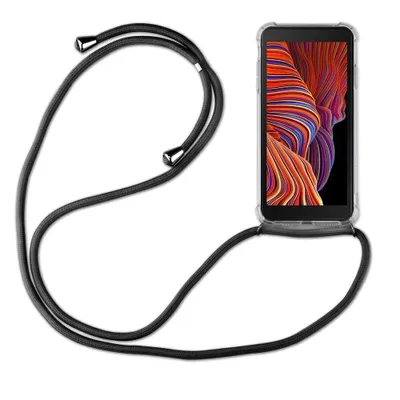 A smartphone with a lanyard case is displayed against a white background.