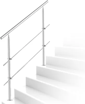 Produktbild von Handlauf 160 cm mit 2 Querstangen rostfrei gebürstet mit Set Wandhandlauf für Treppengeländer Balkongeländer für Innen und Außen