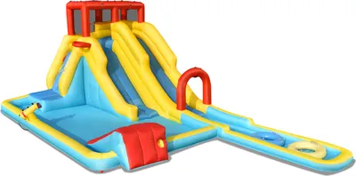 Produktbild von COSTWAY Aufblasbare Hüpfburg mit Langen Doppelrutschen Kletterwand und Wasserkanone, Spielpool Wasserspielcenter Rutsche, Wasserpark Planschbecken 622 x 335 x 225 cm (Nur Hüpfburg)