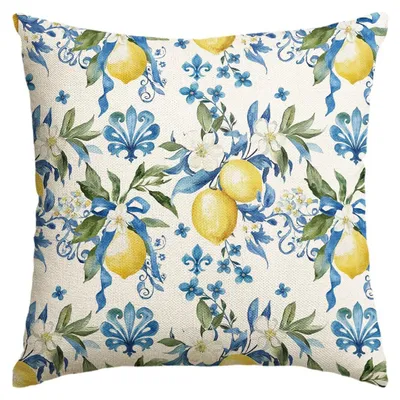 Dekokissenbezug Zitronenblüten 40x40 cm, Polyester, versteckter Reißverschluss