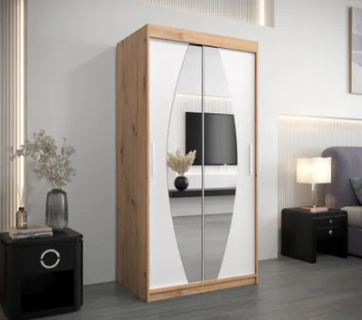 Obrázek produktu pro Šatní skříň se zrcadly TAMARA - šířka 100 cm, dub artisan / bílá