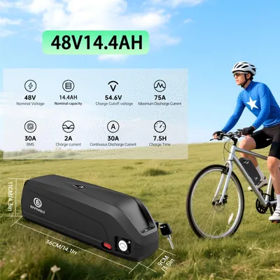 Image de Batterie pour vélo électrique - Batterie lithium-ion - Batterie pour vélo électrique - 48V 14,4Ah - Système de gestion de batterie (BMS) intégré de 30A