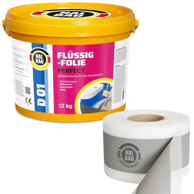 Obrázok produktu pre Hydroizolačná súprava Tekutá fólia 12 kg Tesniaca páska 15mb Kúpeľňa Sprcha HALBAU SETH22