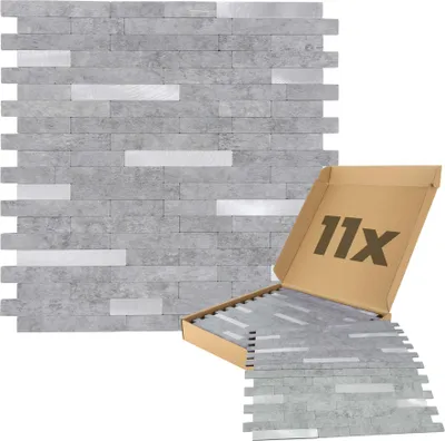 Produktbild von Dalsys 11x Wandpaneele selbstklebend, Steinoptik 1m² Hellgrau / Silber