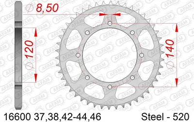 Produktbild von Stahl-Kettenrad AFAM 525 - 46Z (Schwarz) 164600-46| ID 119 LK 140 5-Loch