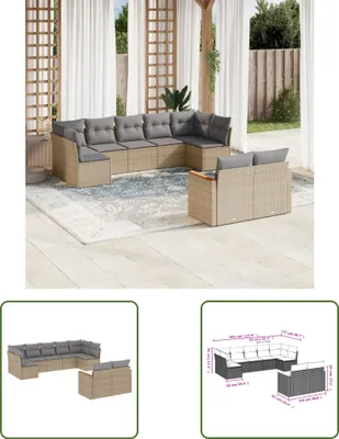 Produktbild von The Living Store 9-tlg. Garten-Sofagarnitur mit Kissen Beige Poly Rattan