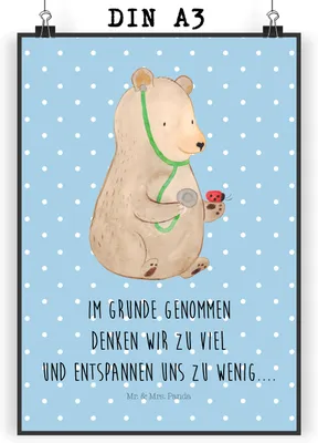 Produktbild von Mr. & Mrs. Panda Bild Bär Arzt DIN A3 - Blau Pastell - Geschenk, Deko, Doktor, Wanddekoration, wanddeko, drucke, Doktorin, Teddy, Plakat, Ärztin, Professor