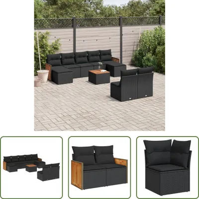 Produktbild von The Living Store 10-tlg. Garten-Sofagarnitur mit Kissen Schwarz Poly Rattan