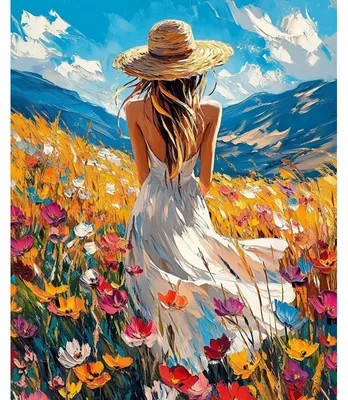 Produktbild von Malen nach Zahlen Set - Motiv Bunte Blüten und Landschaft - DIY Ölgemälde mit Pinseln und Acrylfarben - 40x50 cm