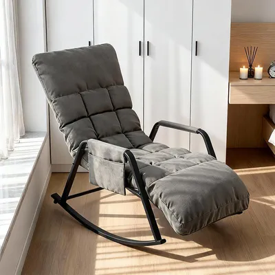 Produktbild von Schaukelsessel Schaukelstuhl Liegestuhl verstellbar Relaxsessel Loungesessel für Garten Balkon Gartenstuhl Gartenliege Schauelliege aus Leinen