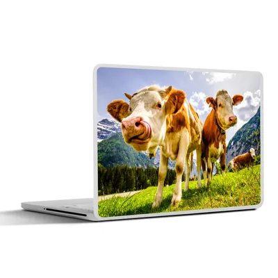 Produktbild von MuchoWow® Laptop Aufkleber Sticker Cover Kühe - Berge - Gras - Landschaft - Alpen 40x30 cm - Laptop Dekoration - Selbstklebend