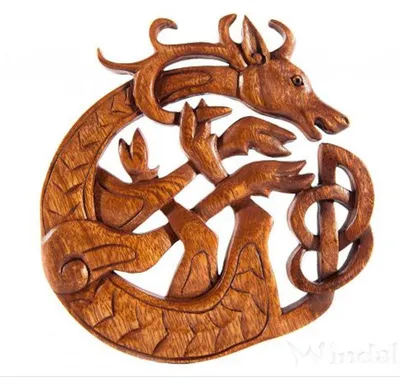 Produktbild von Wandschmuck Wandbild Keltischer Hirsch Holz geschnitztes Ornament Holz