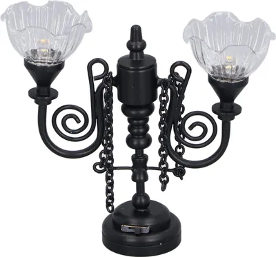 Image de Plafonnier pour maison de poupée Multipurpose Retro Exquisite Simulation Innovative Double Head Flower 1:12 Scale Miniature Ceiling Lamp Black