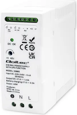 Obrázok produktu pre Qoltec Stabilný napájací zdroj na DIN lištu s funkciou UPS | 40W