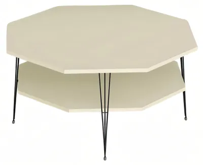 Image de Table basse moderne en bois beige avec cadre en acier inoxydable