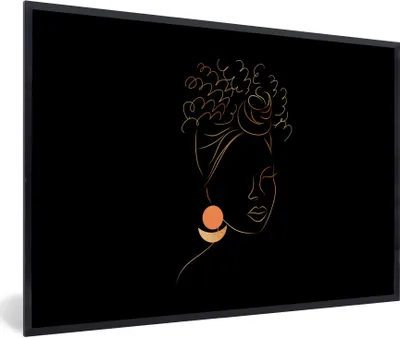 Produktbild von MuchoWow® Gerahmtes Poster Frau - Gold - Schwarz - Strichzeichnung 90x60 cm - Poster mit Schwarzem Bilderrahmen Wandposter Rahmen Foto Bilder - Fotorahmen - Foto-Plakat