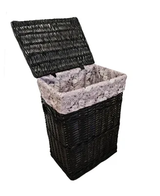 Produktbild von Wäschekorb Wäschetonnen Weide schwarz rechteckig Deckel Bezug Blumenmuster grau 60L