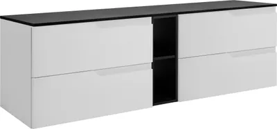 Immagine prodotto di RODAN | Mobile Sottolavabo - Bianco e Nero - 140 cm - Con Piano Tavolo - 4 Cassetti - Sospeso - Frontali in MDF - Scaffale Integrato - MODERN