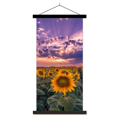 Produktbild von MuchoWow® Textilposter Blumen - Himmel - Lila - Sonnenuntergang 40x80 cm mit schwarzem Rahmen - Wandemalerei