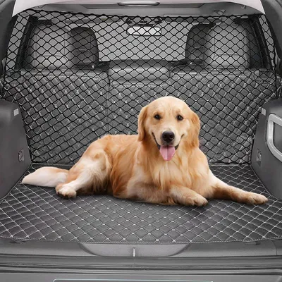 Produktbild von Hundegitter für das Auto: Trennnetz aus Polypropylen mit 4 Haken, elastisch für den Kofferraum, doppelschichtig, 120x70cm
