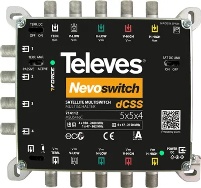 Productafbeelding van Televes 714112, 5 ingangen, 4 uitgangen, 950 - 2150 MHz, 47 - 862 MHz, 47 - 862 MHz, 3 dB