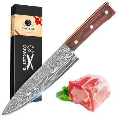 Immagine prodotto di Coltello da chef, lama in acciaio damasco, manico ergonomico in legno, 8 pollici