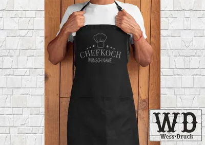Produktbild von Grillschürze Kochschürze Chefkoch mit WUNSCHNAME Schwarz Silber