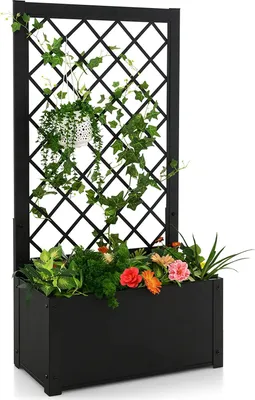 Immagine prodotto di COSTWAY Fioriera con griglia rampicante, aiuola rialzata con spalliera in metallo, fioriera per piante rampicanti, aiuola rialzata, vaso da fiori per terrazza, giardino, balcone, cortile, 63x31x124 cm