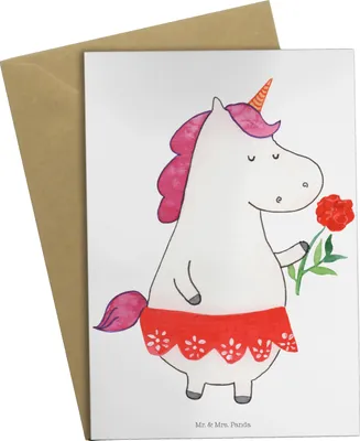 Produktbild von Mr. & Mrs. Panda Grußkarte Einhorn Dame - Weiß - Geschenk, osterkarte, Bachelorette, Einhörner, Lady, Bachelor, einladungskarten, weihnachtskarten, osterkarten, Unicorn
