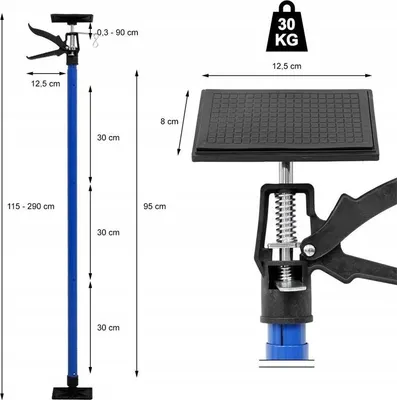 Produktbild von GEKO | Einhandstütze, 115 cm bis 290cm, 45 Grad neigbar, 30 Kg Tragkraft, Deckenstütze für Wände Decken, Montagestütze, Teleskopstütze