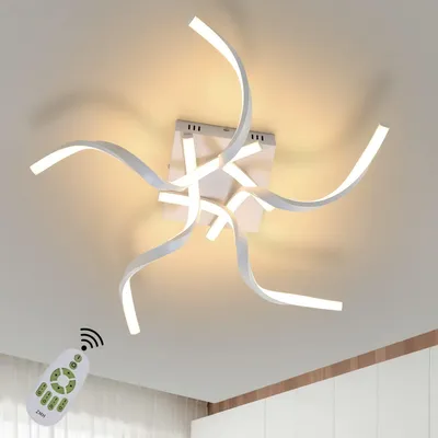 Produktbild von ZMH Deckenleuchte LED Wohnzimmerlampe Weiß Deckenlampe Dimmbar 48W 65CM Wellenförmig Modern Design Schlafzimmerlampe Küchenlampe mit Fernbedienung Innen Deckenbeleuchtung Bürolampe Flurlampe