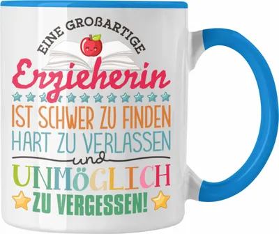 Produktbild von Trendation - Erzieherin Abschied Tasse Abschiedsgeschenk Spruch Kindergärtnerin Geschenkidee zum Abschied Becher Kaffeetasse (Blau)