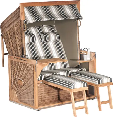 Produktbild von Sonnenpartner Admiral Teak 2-Sitzer XL Strandkorb 3/4-Liegemodell antik braun