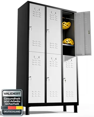 Image de Armoires individuelles TwinThink, 180 x 97 x 40 cm, armoires en métal, 6 portes, casier métallique, avec serrure, armoire pour vestiaires (blanc/noir)