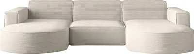 Image de Canapé d'angle Designer MODENA U STUDIO tissu cordon épais Poso Beige