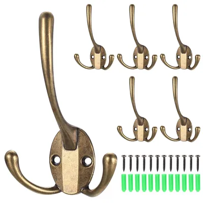 Immagine prodotto di 6 appendiabiti da parete con tre ganci, color bronzo, con viti