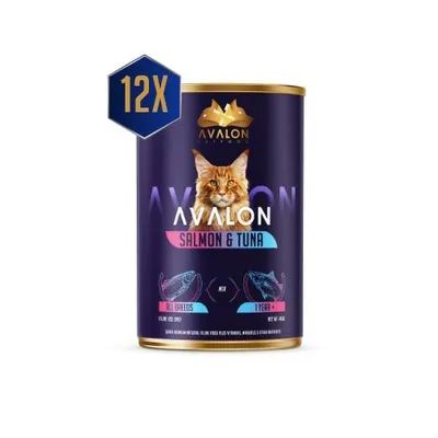 Produktbild von Avalon Nassfutter Katze Lachs & Thunfisch – Getreidefrei – 75% tierische Proteine – Premium Katzenfutter in Sauce – Hohe Akzeptanz – 12x410g