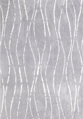 Produktbild von Modern Designer Grau Teppich Kurzflor Weiß Linien Muster Wohnzimmer