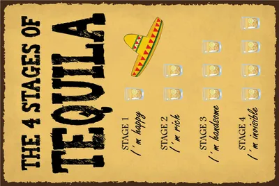 Produktbild von vianmo Holzschild 40x30 cm The 4 stages of Tequila Deko Schild