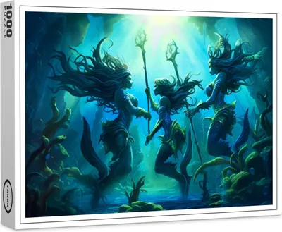 Produktbild von raxxa Premium-Puzzle „Drei Meeresnymphen mit Stäben – Fantasiebild“, 1000 Teile