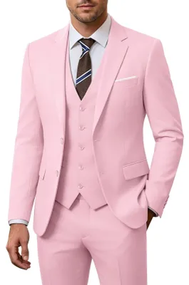 Produktbild von ZKHOECR Herren-Anzug-Set, 3-teilig, schmale Passform, Blazer mit Zwei Knöpfen, e