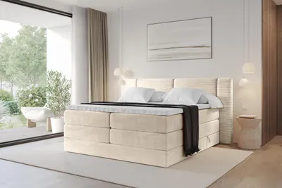 Produktbild von ALTDECOR Boxspringbett - H3/H4 Matratze und Topper - EVON KING - 140x200 - Beige - Doppelbett, Boxbett, Polsterbett mit Bettkasten mit Stauraum und Kopftei