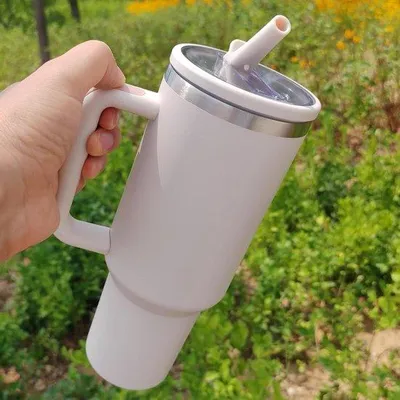 Obrázek produktu pro Famanu Izolovaná termoska na pití, objem 1183 ml – s madlem a brčkem – růžová (světle růžová)