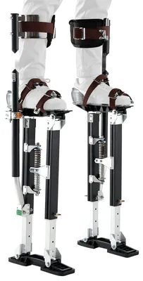 Produktbild von Trockenbau-Stelzen - Alu-Arbeitsstelzen - Höhenverstellbar 48,5-79 cm - Belastbar bis 103 kg - Doppelte Federn - Rutschfeste Fußplatten - Mit Spanngurt - Schwarz